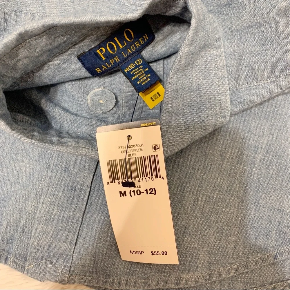 Polo Ralph Lauren boy's NWT chambray Button-Down Shirt Size M(10-12)‎